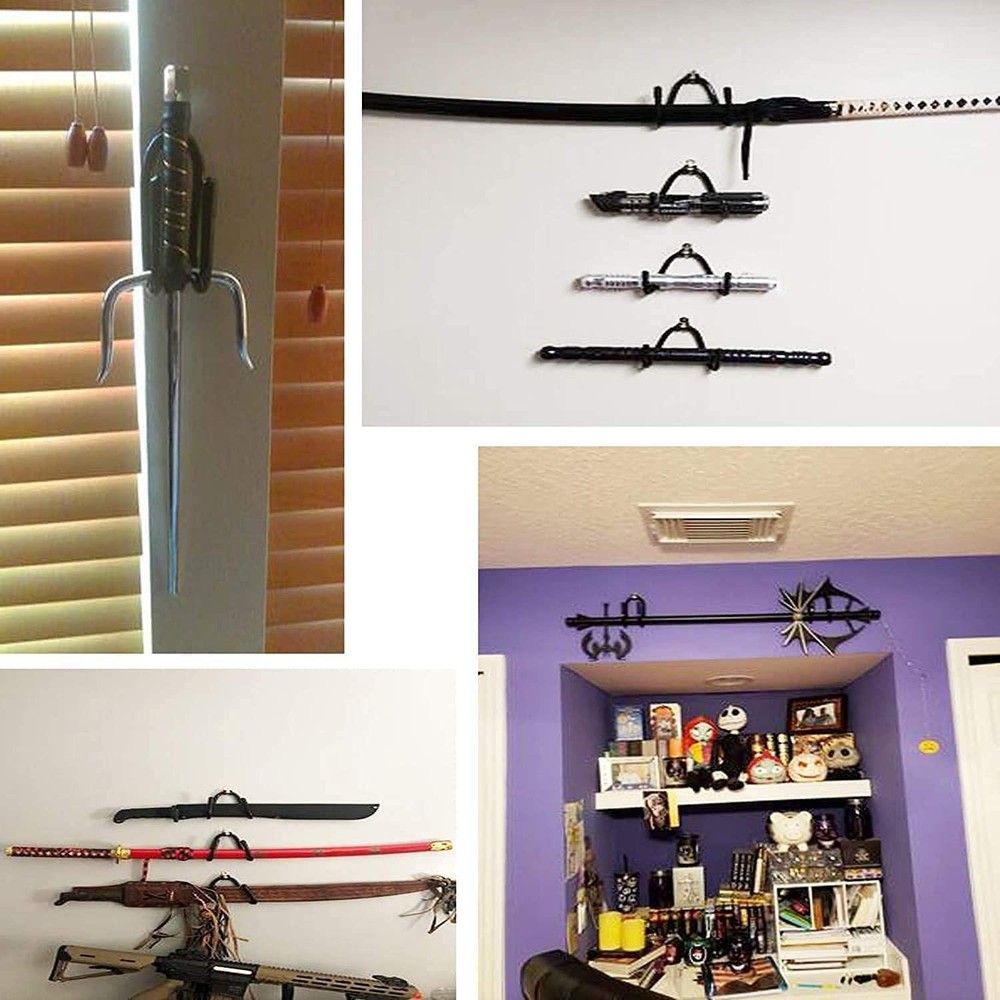 Pmsanzay Universal Sword Display Rack - Adjustable Hooks, Wall Large, Black