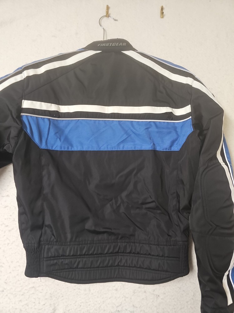 Firstgear Motorcycle Jacket Small Blue Black Embroidered Patches Safe Hypertex