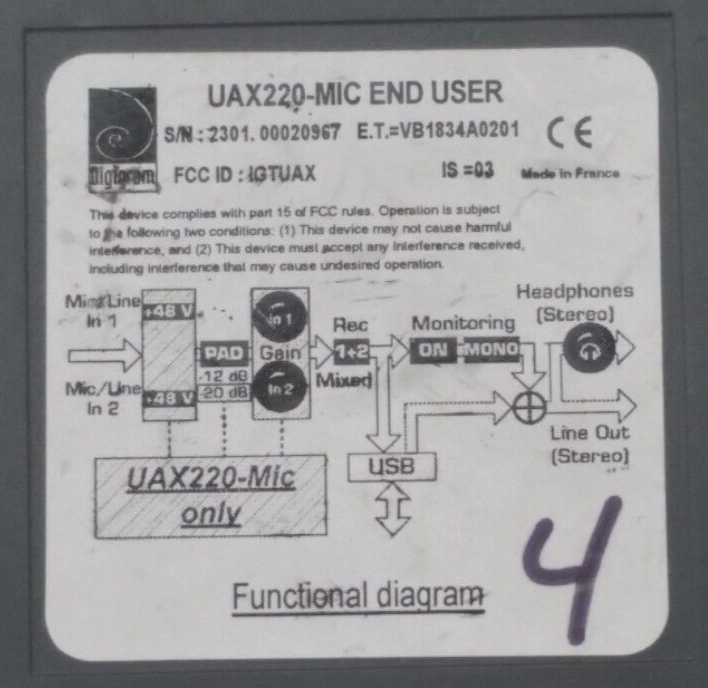 Digigram UAX220-Mic Broadcast USB Audio Interface 2 Balanced Analog Inputs