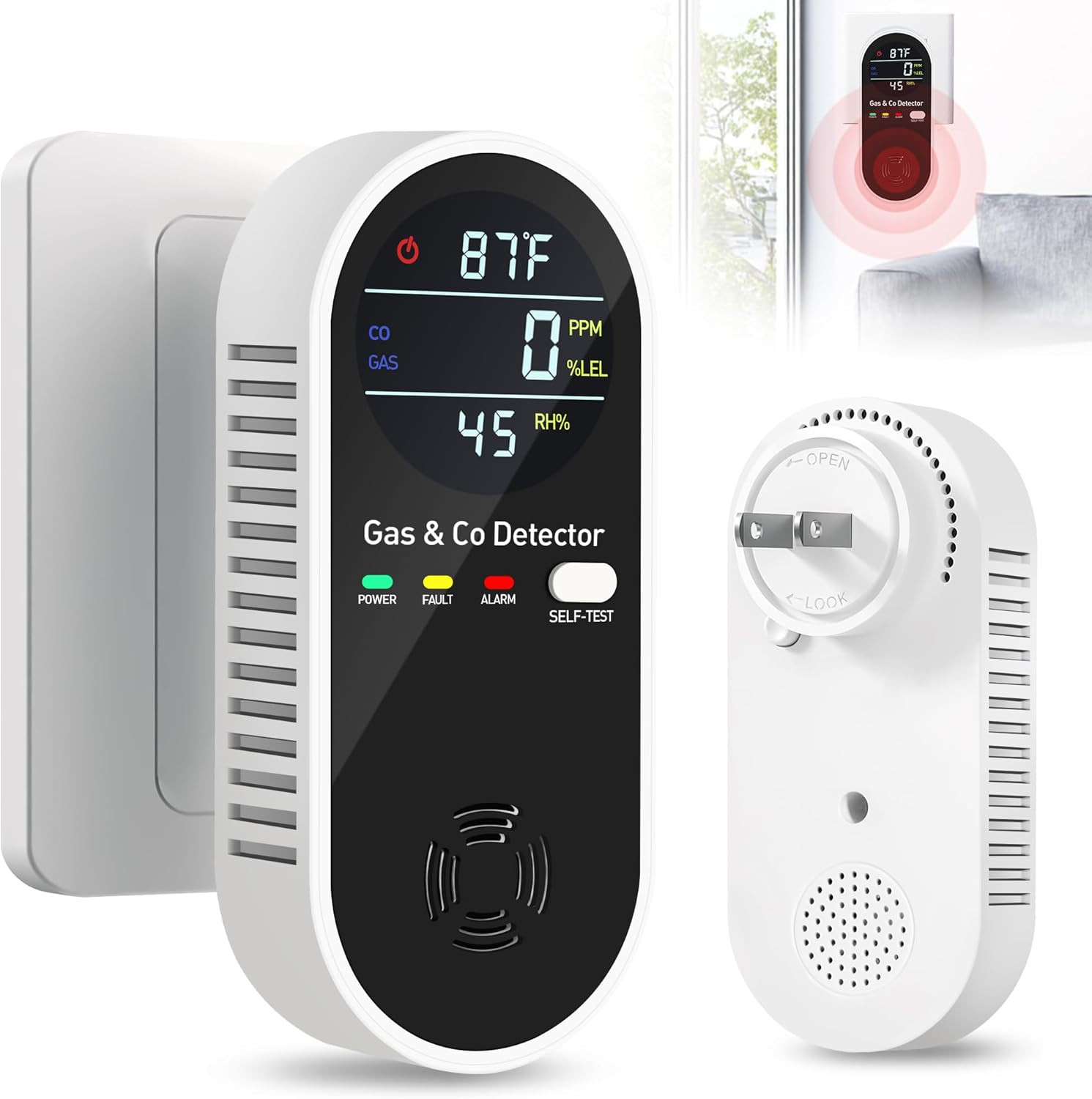 4-in-1 Portable Carbon Monoxide Detectors Plug in – Natural Gas Leak Detector, M