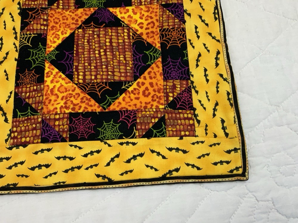 Hand Made Patchwork Quilt Table Topper, Fall, Halloween, Triangles & Squares