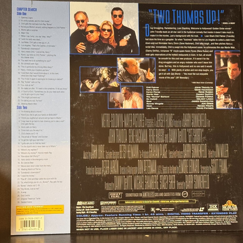Get Shorty Letterbox Laserdisc Travolta Hackman DeVito