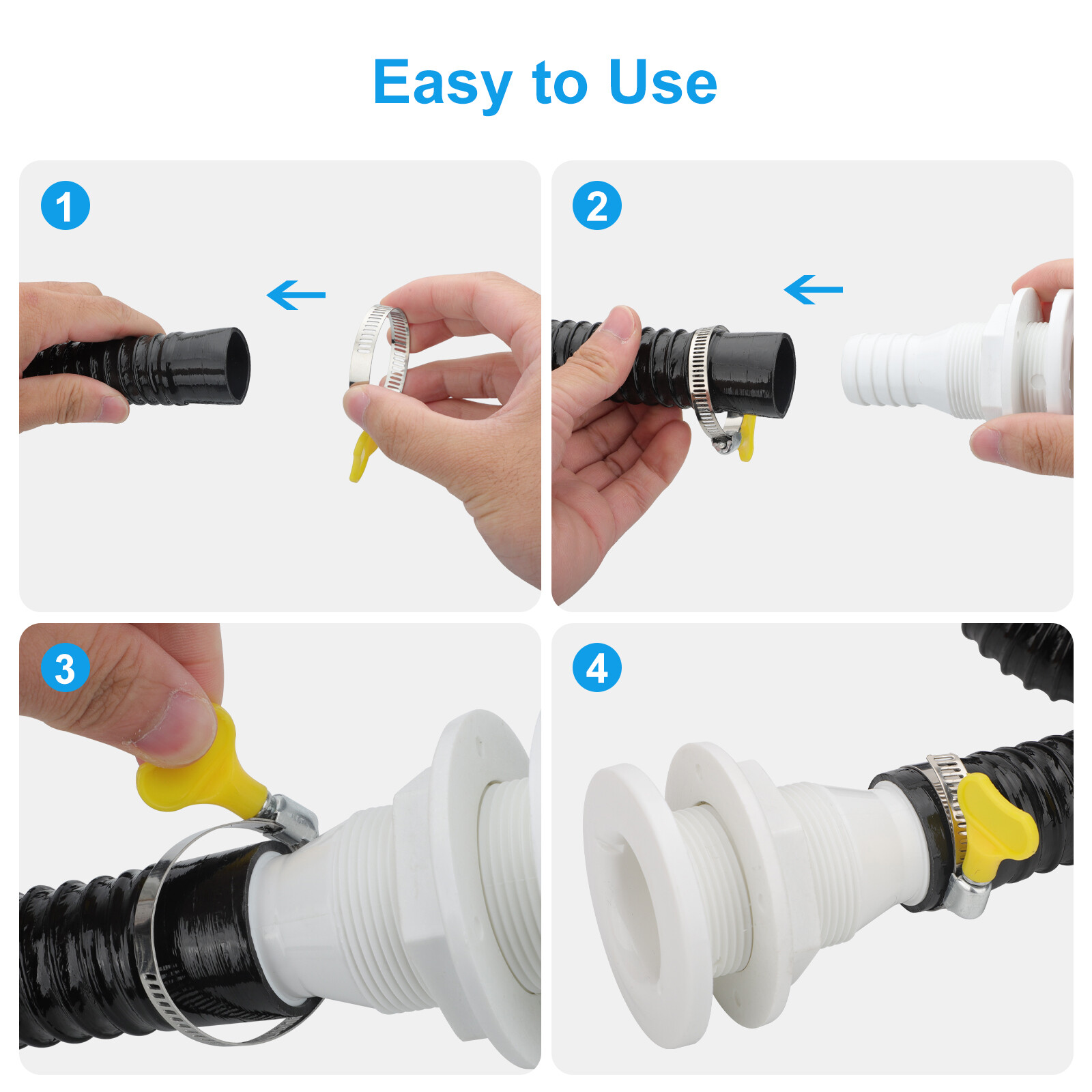1-1/8" Dia 6ft Bilge Pump Hose with Seal Clamp Thru-Hull Fitting for Boat Marine