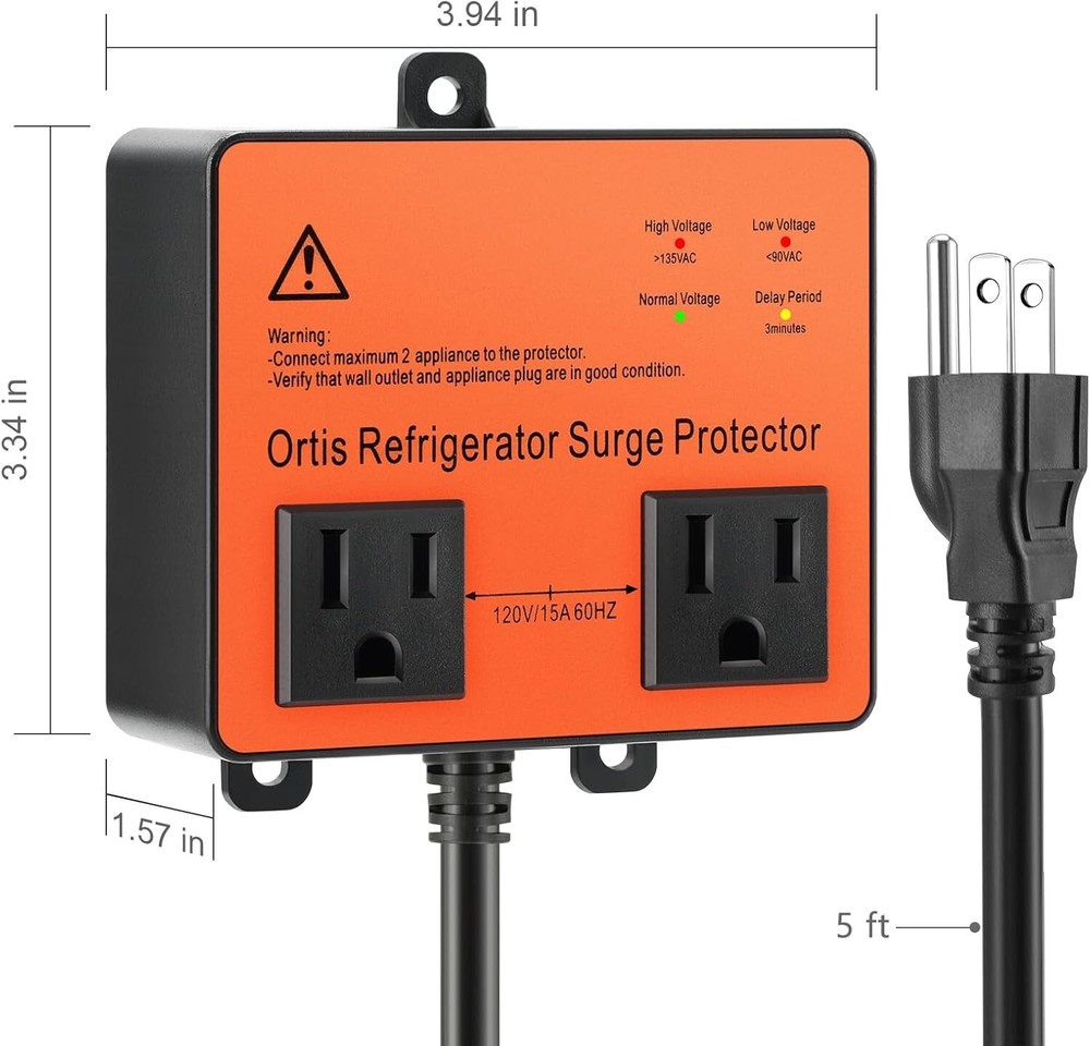 Enhanced Voltage Protector - Safeguard Refrigerators with 3Min Delay & 2 Outlets