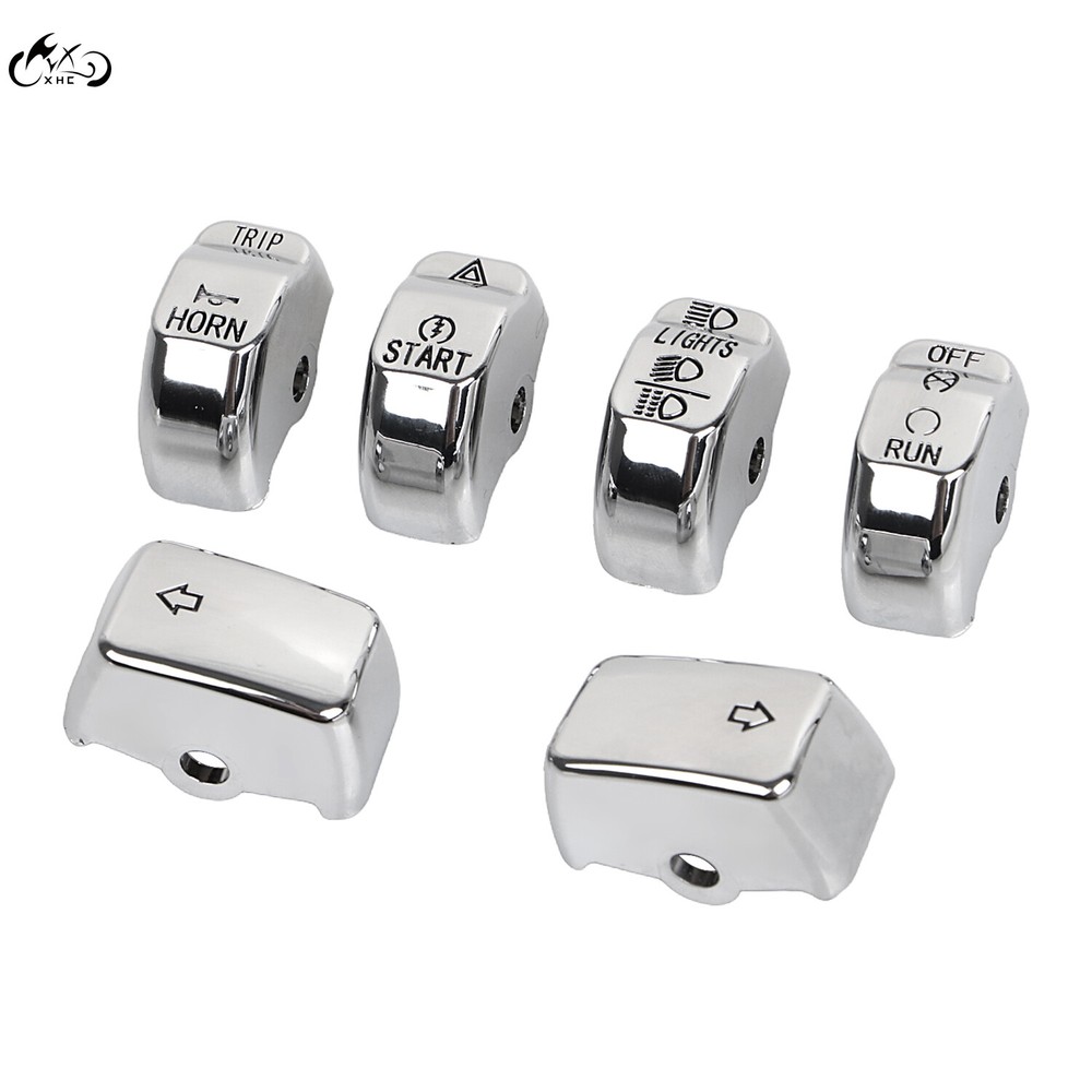 6Pcs Chrome Hand Control Switch Housing Button Cover Cap for Harley Softail Dyna