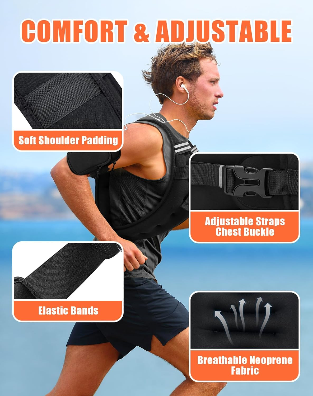 Weighted Vest for Men and Women, 5Lb Adjustable Weight Vest with Reflective Stri