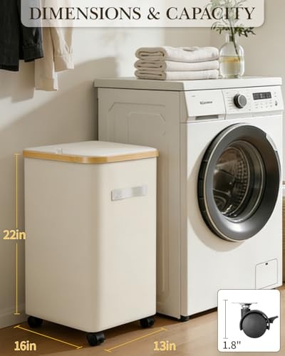 Laundry Hamper with Wheels Large Clothes Hamper with Removable Inner 75L Beige