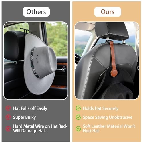 2 Pcs Cowboy Hat Holder for Truck, Leather Magnetic Cap Clip, Truck Car Seat