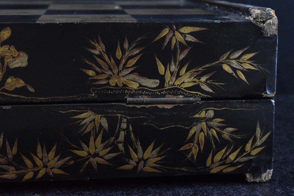 Fancy Antique Lacquer Chess and Checkers Playing Board