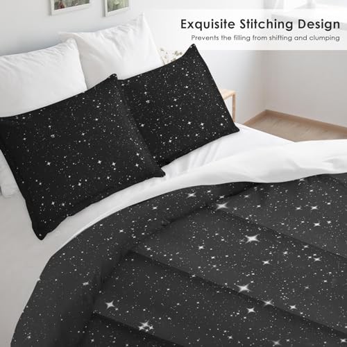 Comforter Set Size, Space Starry White Soft 3 Pcs Queen Black Starry Sky