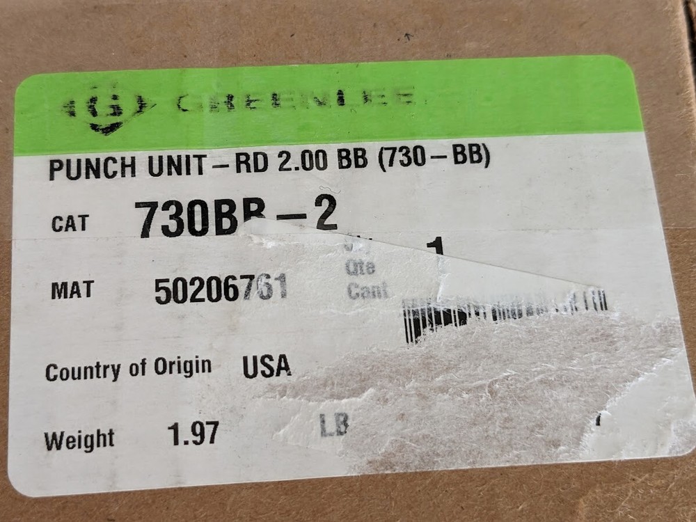NEW Open Box Greenlee 730BB 2" Diameter Punch & Die Missing Draw Stud