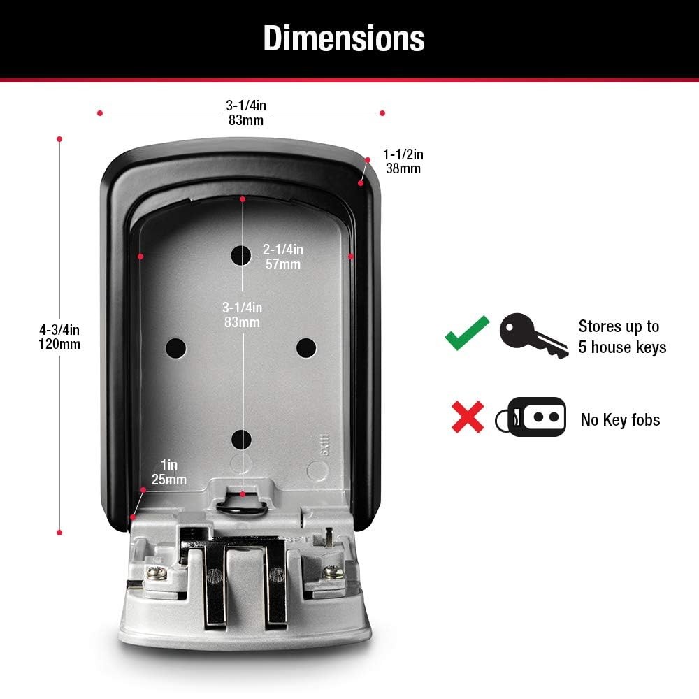 Master Lock 5401EC Wall Mount 4-Digit Combination Key Lock Box, 5 Key, Black
