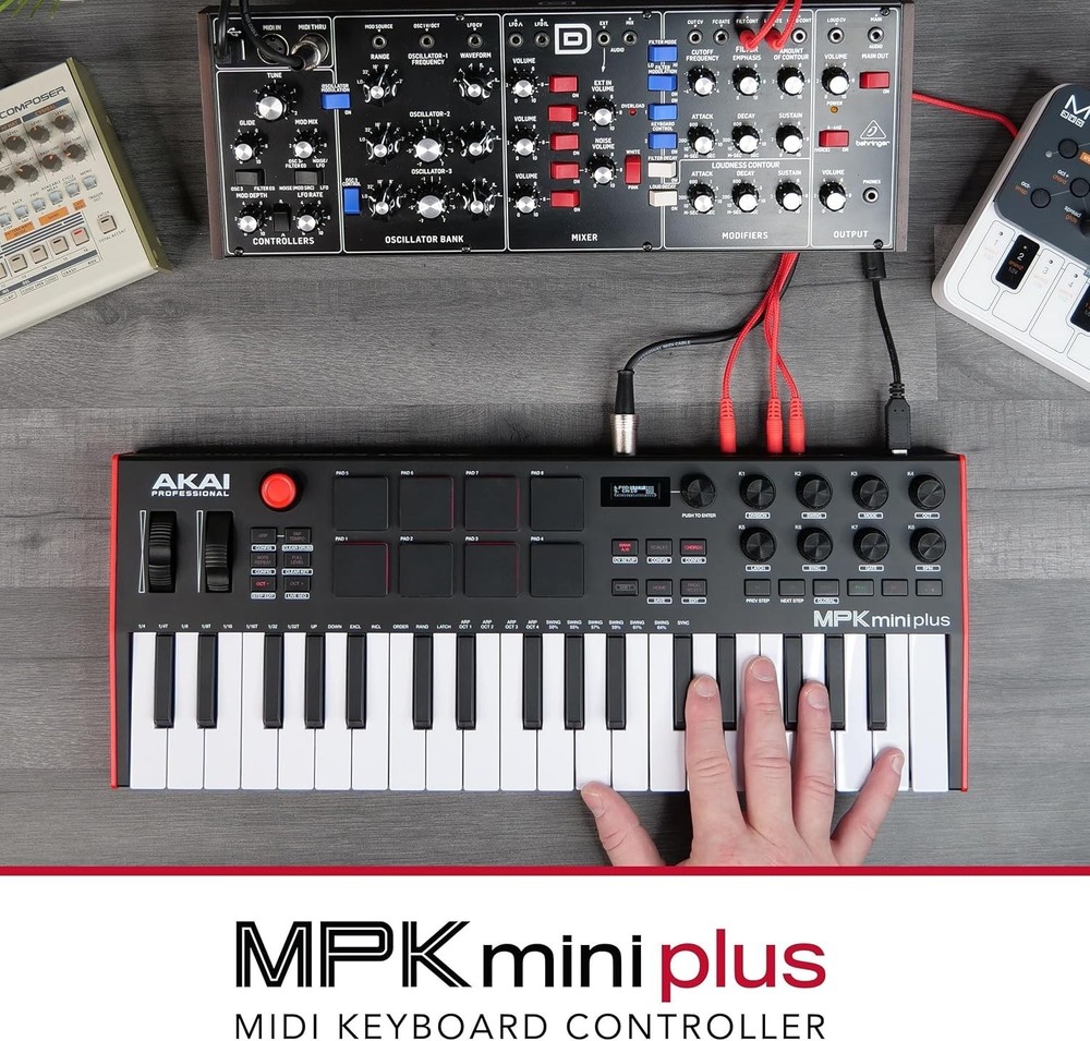 Versatile MPK Mini Plus MIDI Controller - 37 Keys, 8 Pads, Built-in Sequencer