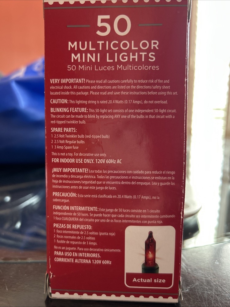 Holiday Time 50 Multicolor Mini Lights 12ft