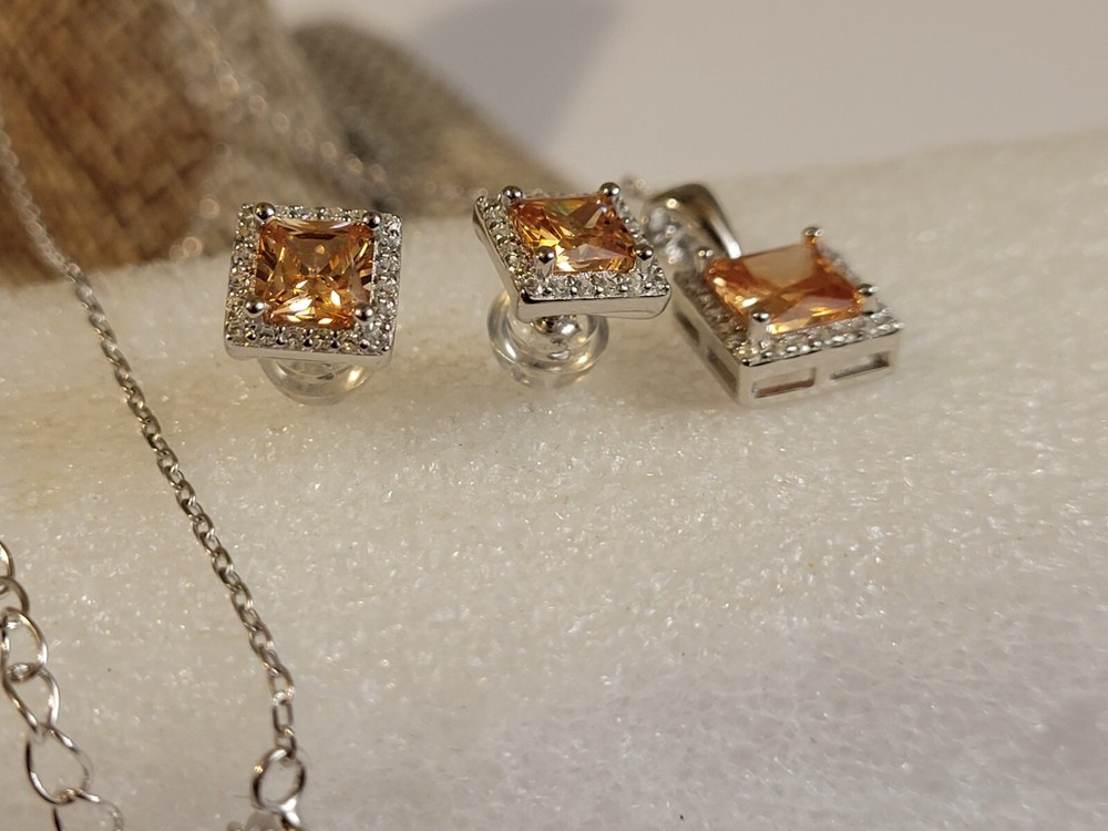 Sterling Silver Lab Created Topaz Earring & Necklace Set