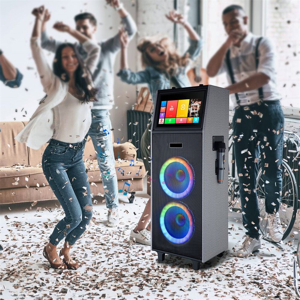 Professional Karaoke Machine Bluetooth Speaker Lyrics Display Screen WirelessMic