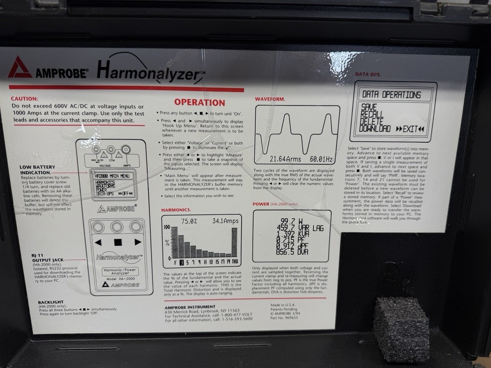 Amprobe Ha-2000 Harmonaltzer Harmonic/Power Analyzer