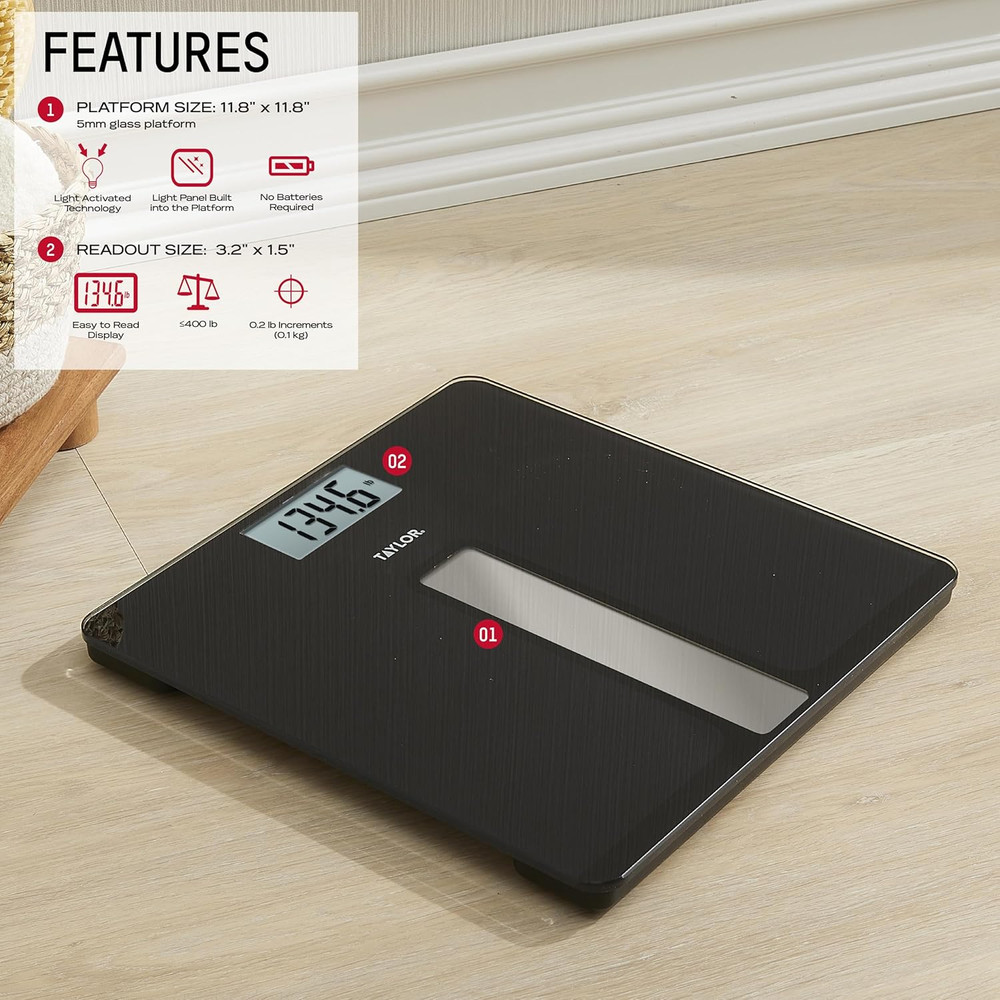 Taylor Light Powered Digital Bath Scale, Large and Durable Platform, Light Power