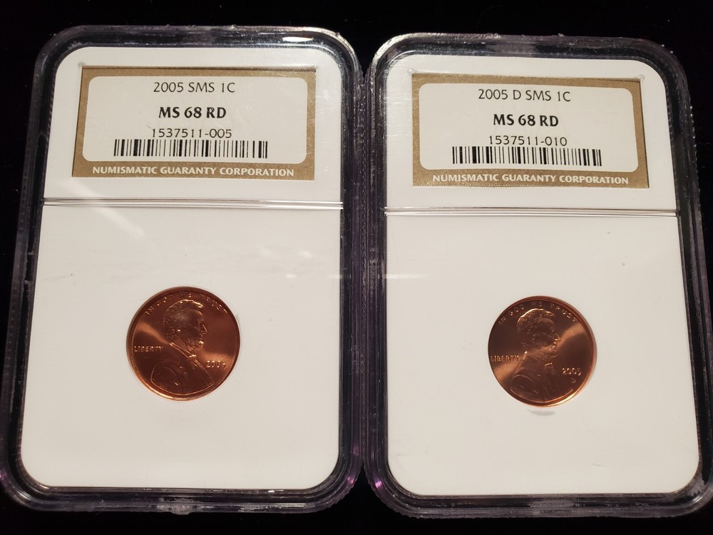 2005 SMS Cent and 2005-D SMS Cent NGC MS68 Red (Z-0077)