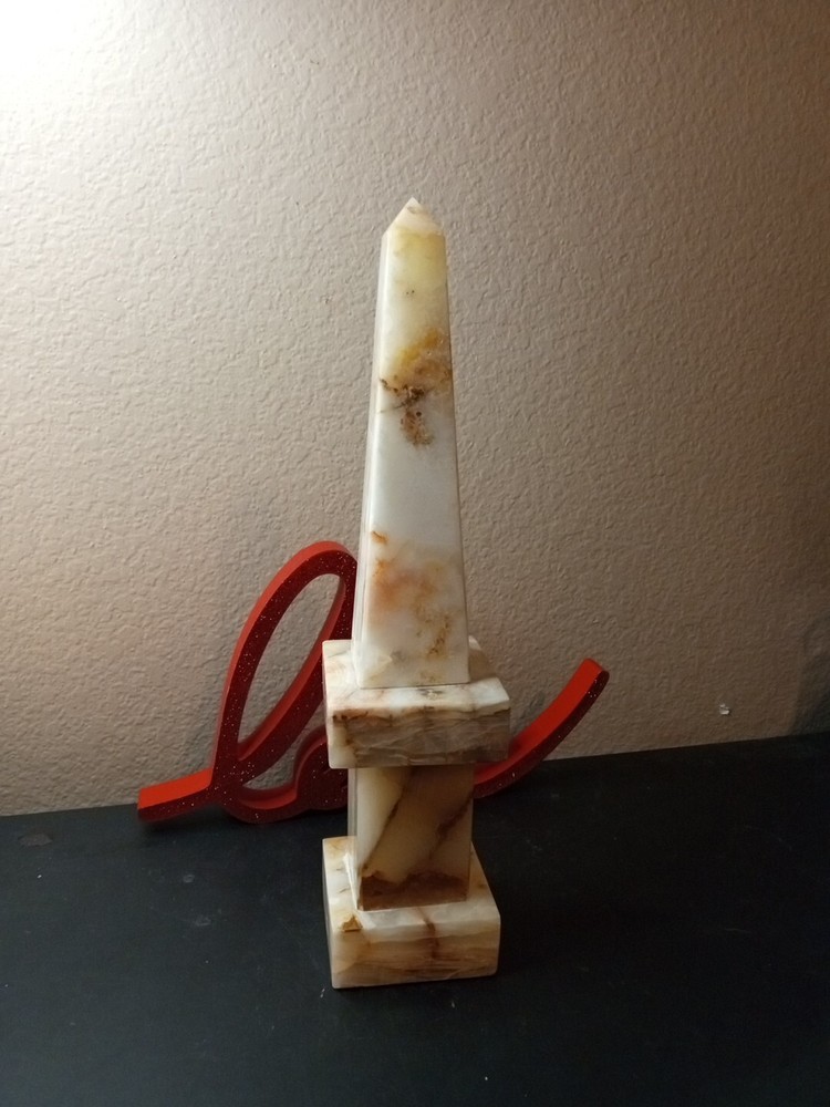 EXQUISITE Variegated Solid Marble Made in Italy 14" Tall Obelisk.