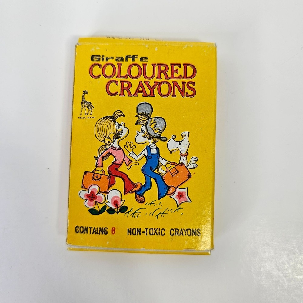 Giraffe Vintage Coloured Crayons 6 Count Mini Box Used