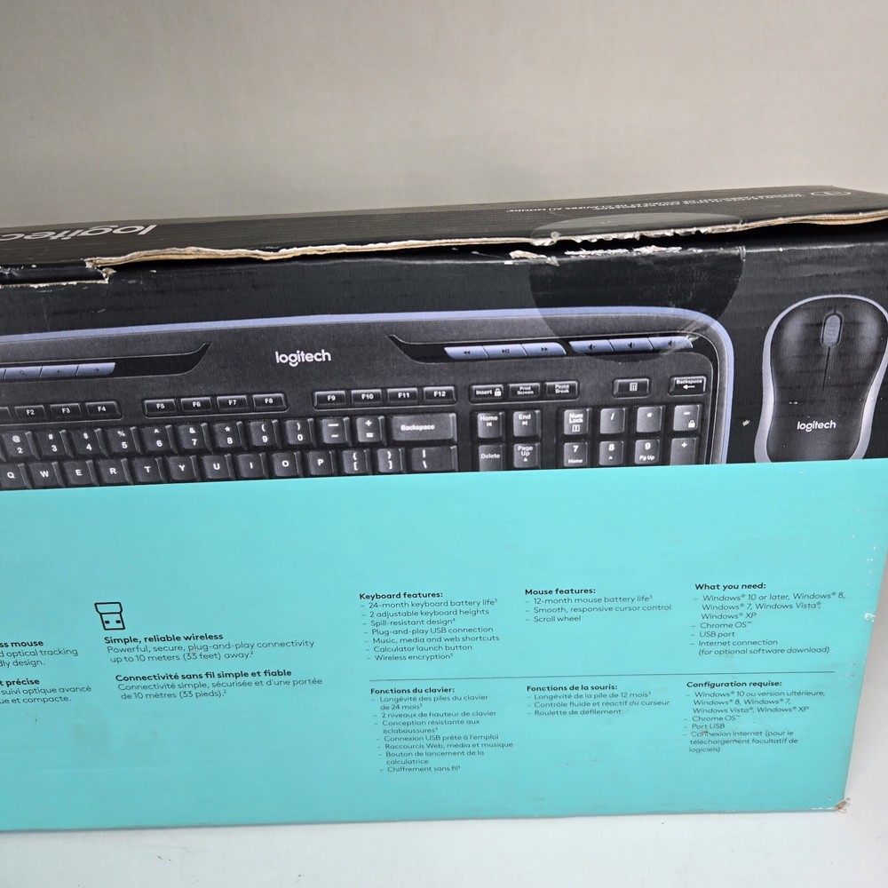 Logitech MK320 Wireless Keyboard Mouse Combo New Open Box Black Windows Chrome