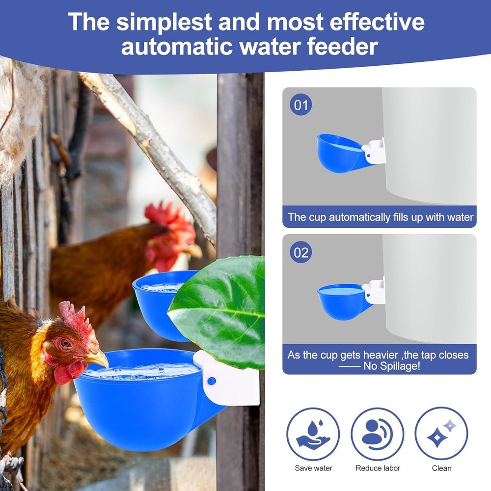 Reliable Automatic Poultry Waterer System - 8 Blue Cups for Consistent Hydration