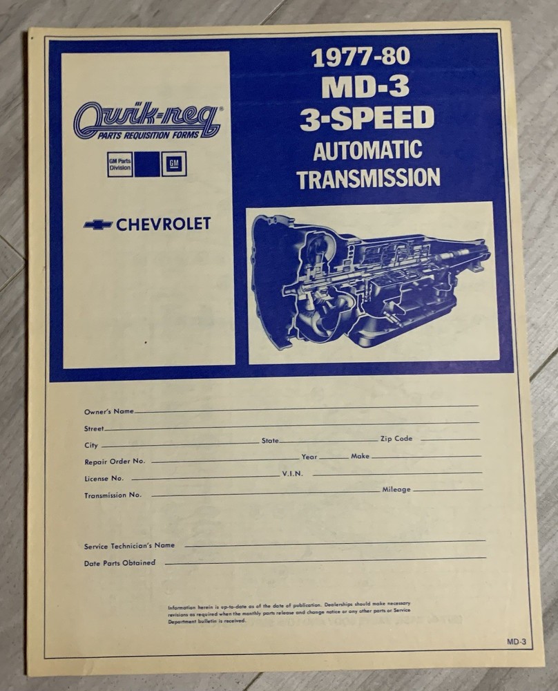 Qwik-Req Forms 1977-1980 MD-3 Automatic Transmission Chevrolet GM