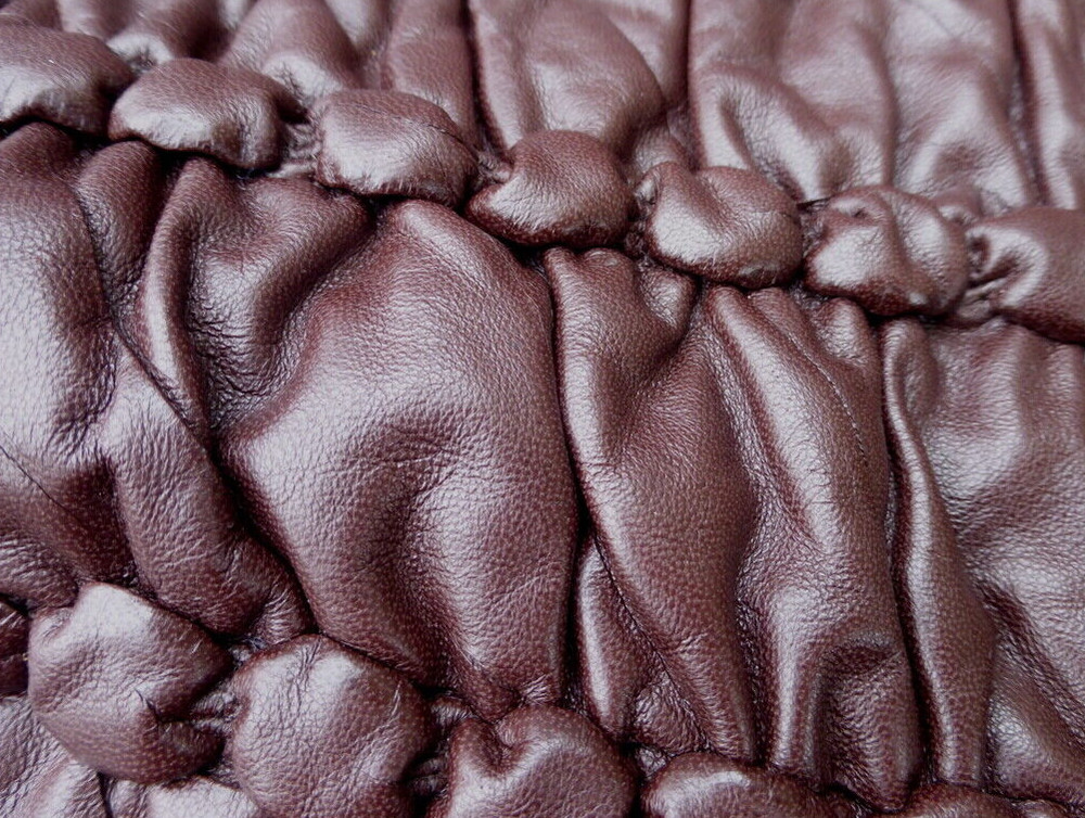Lambskin leather hide Chocolate Brown 3-D Quilted Rope Pattern w/Polyfill back