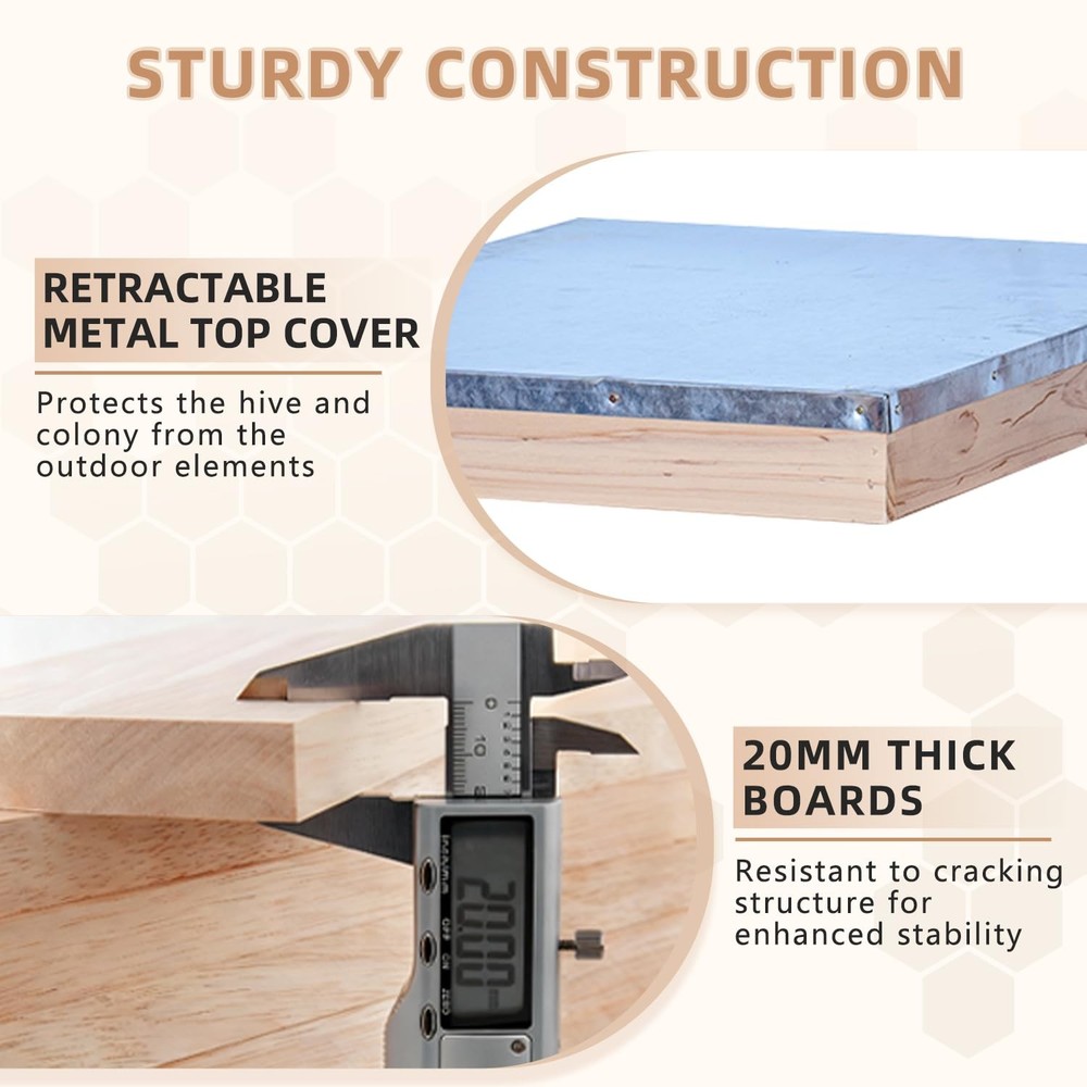 10 Frame Langstroth Beehives,Bee Keeping Starter Kit Includes 1 Deep Box & 1 ...