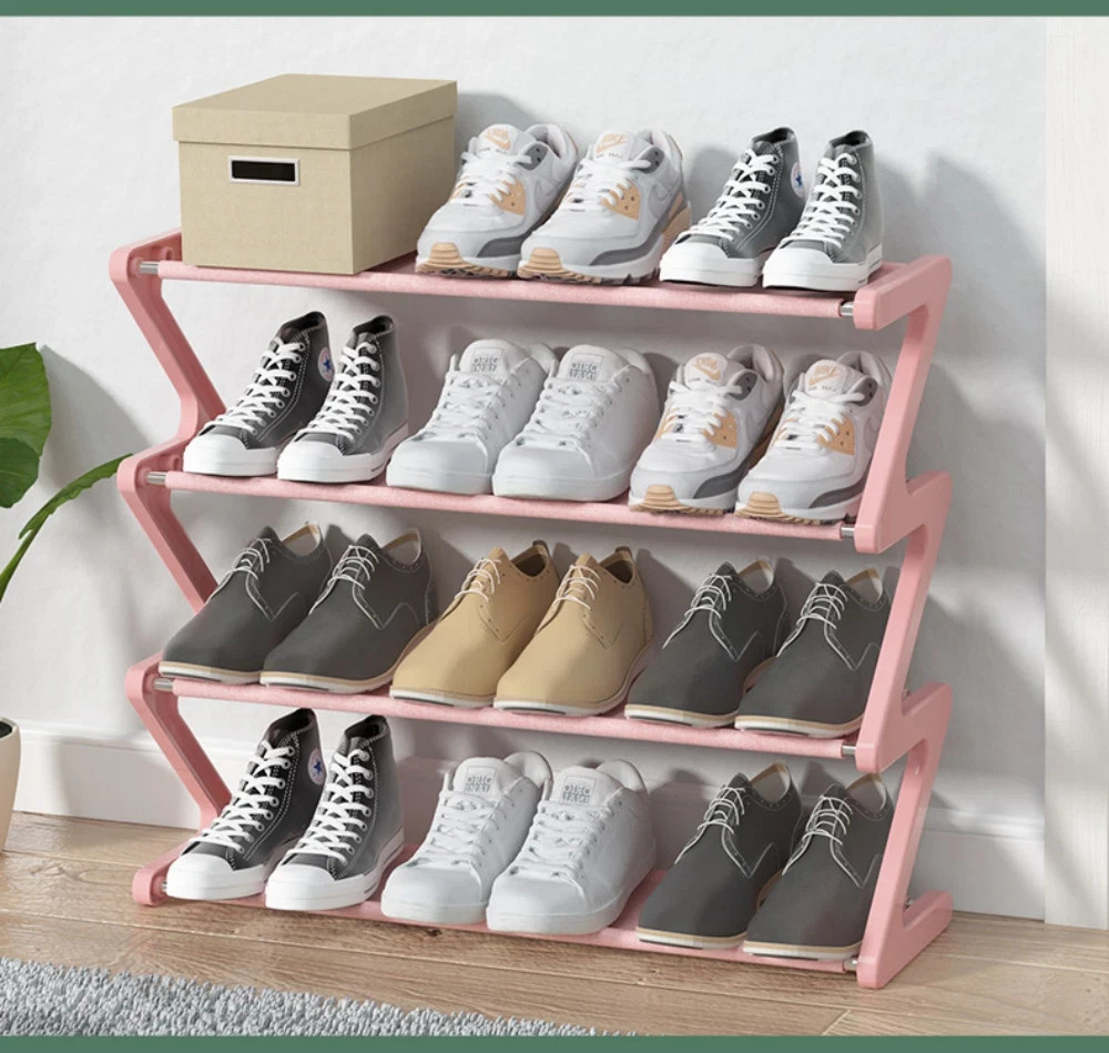 Z-Shaped 4-Layer Shoe Rack - Fabric Assembled Shoe Storage Simple Design