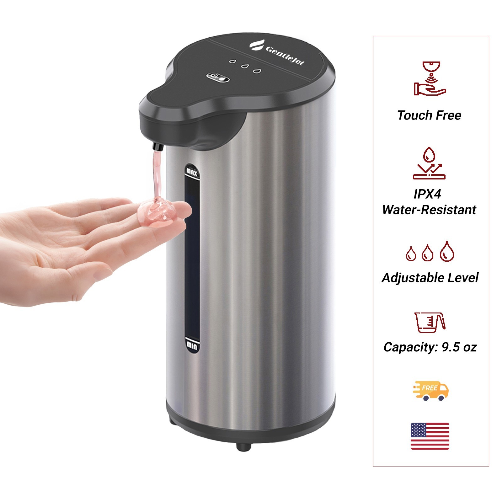 Automatic Soap Dispenser, Touchless Liquid, Stainless Steel Countertop, Bathroom