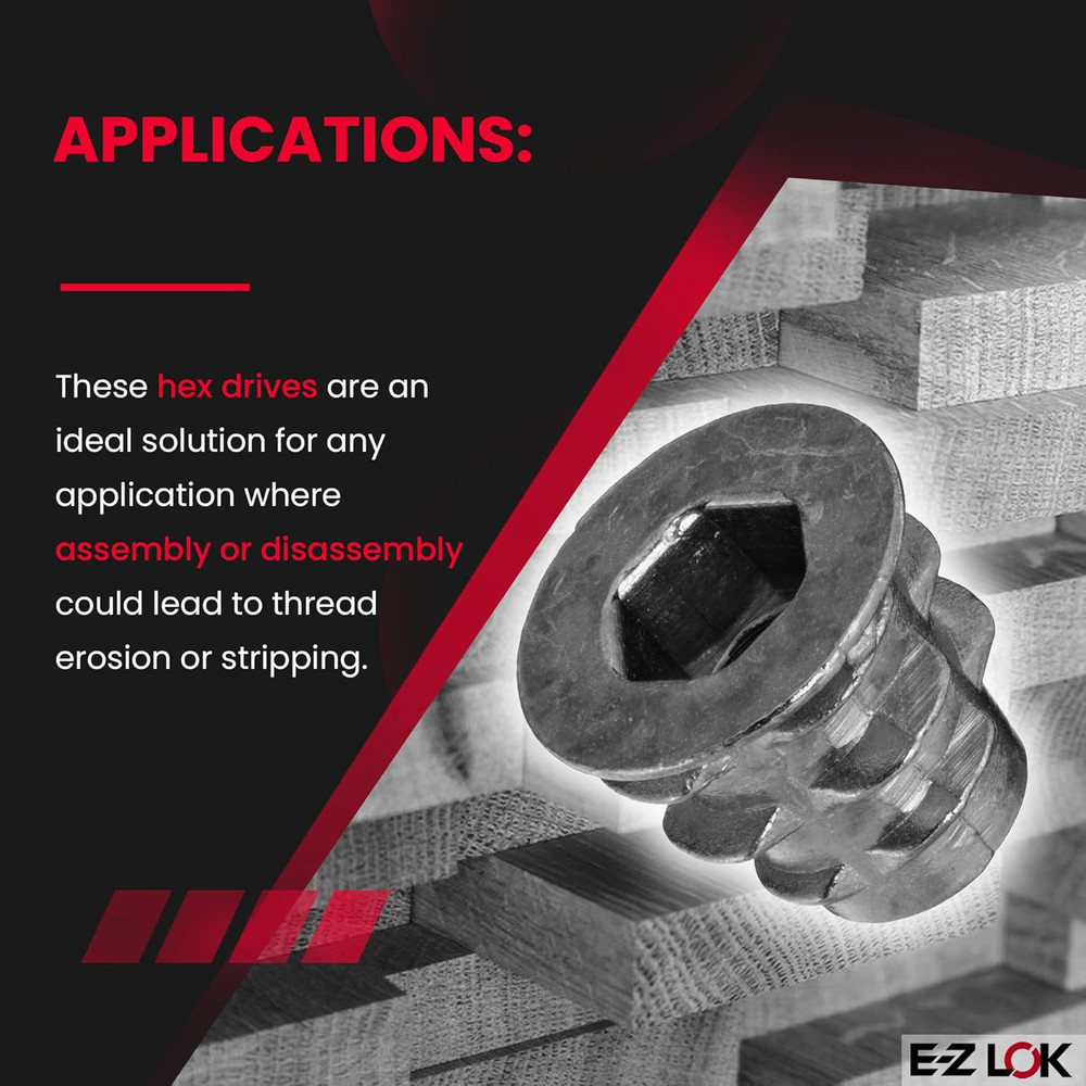 Threaded Insert for Soft Wood, Zinc Hex-Flanged Thread Inserts 10-32 Internal Th