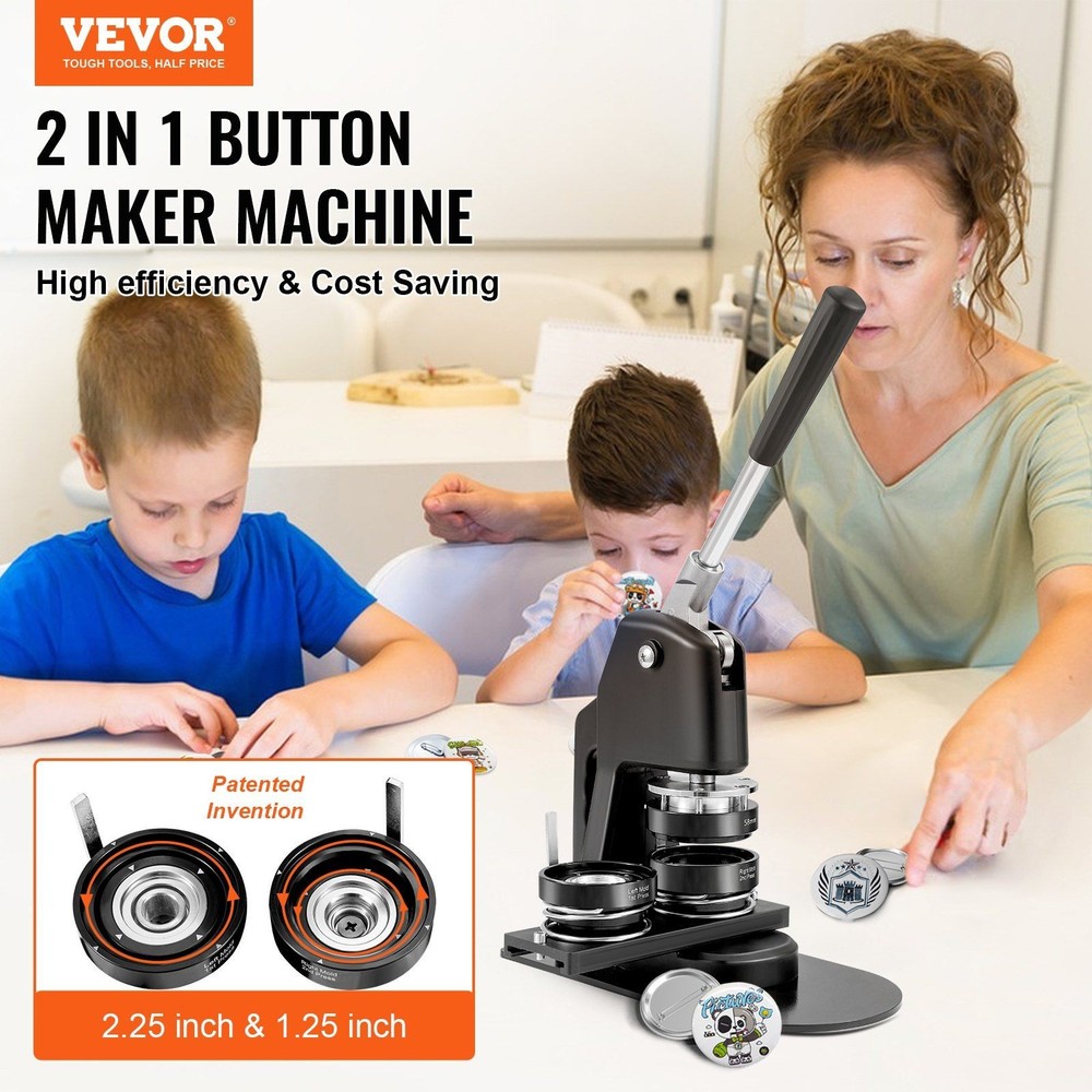 Button Making Machine 2-in-1 32mm 58mm Press with Accessories Kit