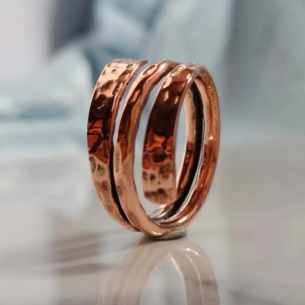 Hammered Copper Wrap Ring, Adjustable Copper Jewelry
