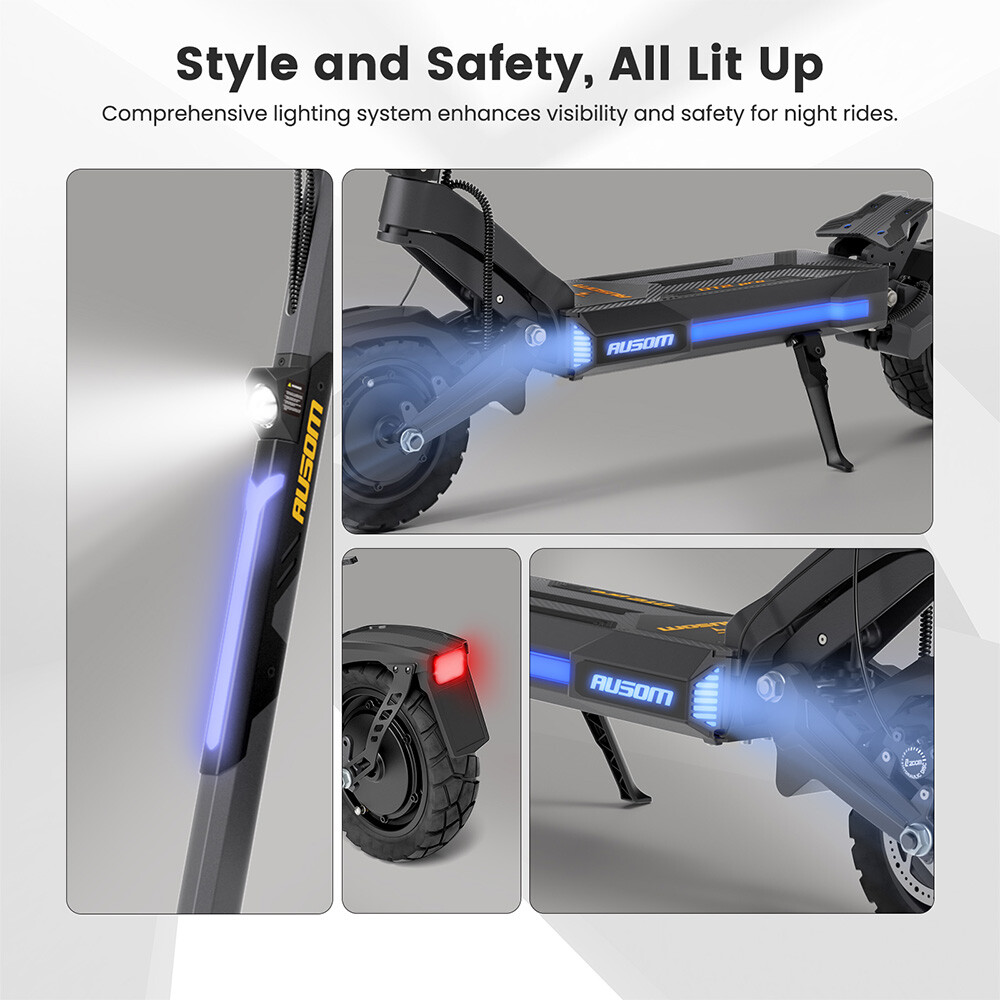 Ausom DT2 Pro Adult Electric Scooter,2*1100W Motor,115km Max Range,10*3.0in Tire