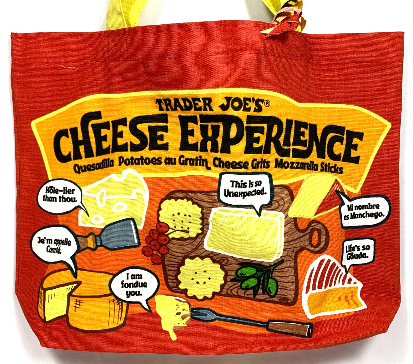 Trader Joe's Bag Tote Canvas NEW Cheese Adventures Shopping Heavy Duty & Large