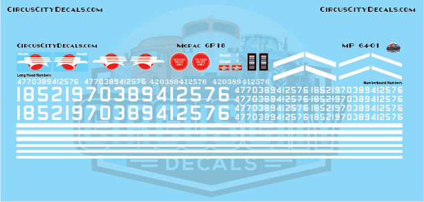 Missouri Pacific MOPAC GP18 S Scale Decal Set