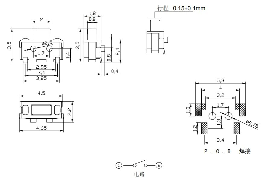 20Pcs Micro Switch 2x4x3.5MM Bracket Tact Switch Key Side Buttons Switch MP3/MP4
