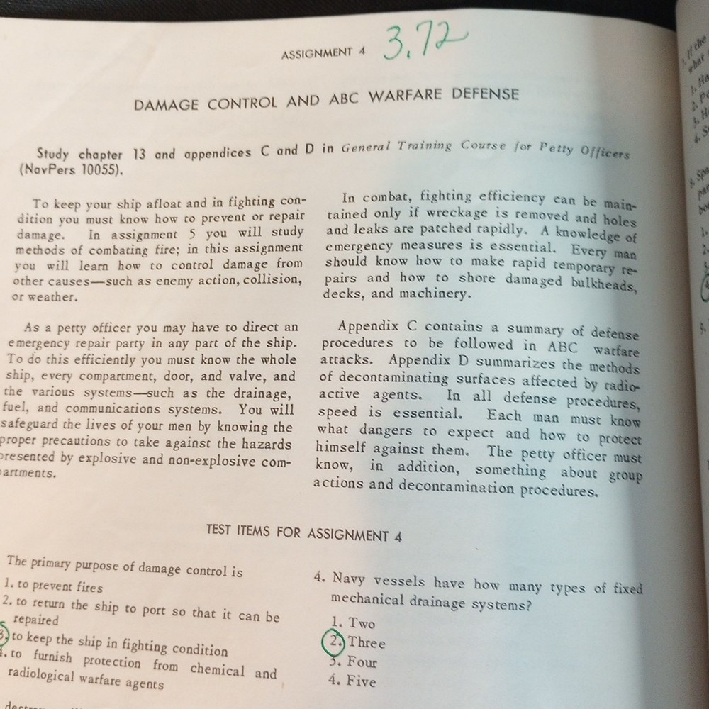 1956 Naval Training General Training Course For Petty Officers Assignment Book