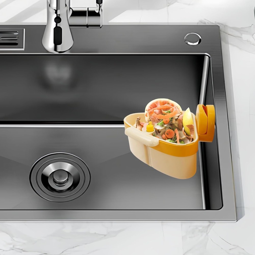 Yellow Triangular Suction Cup Sink Drainer Basket - Corner Organizer