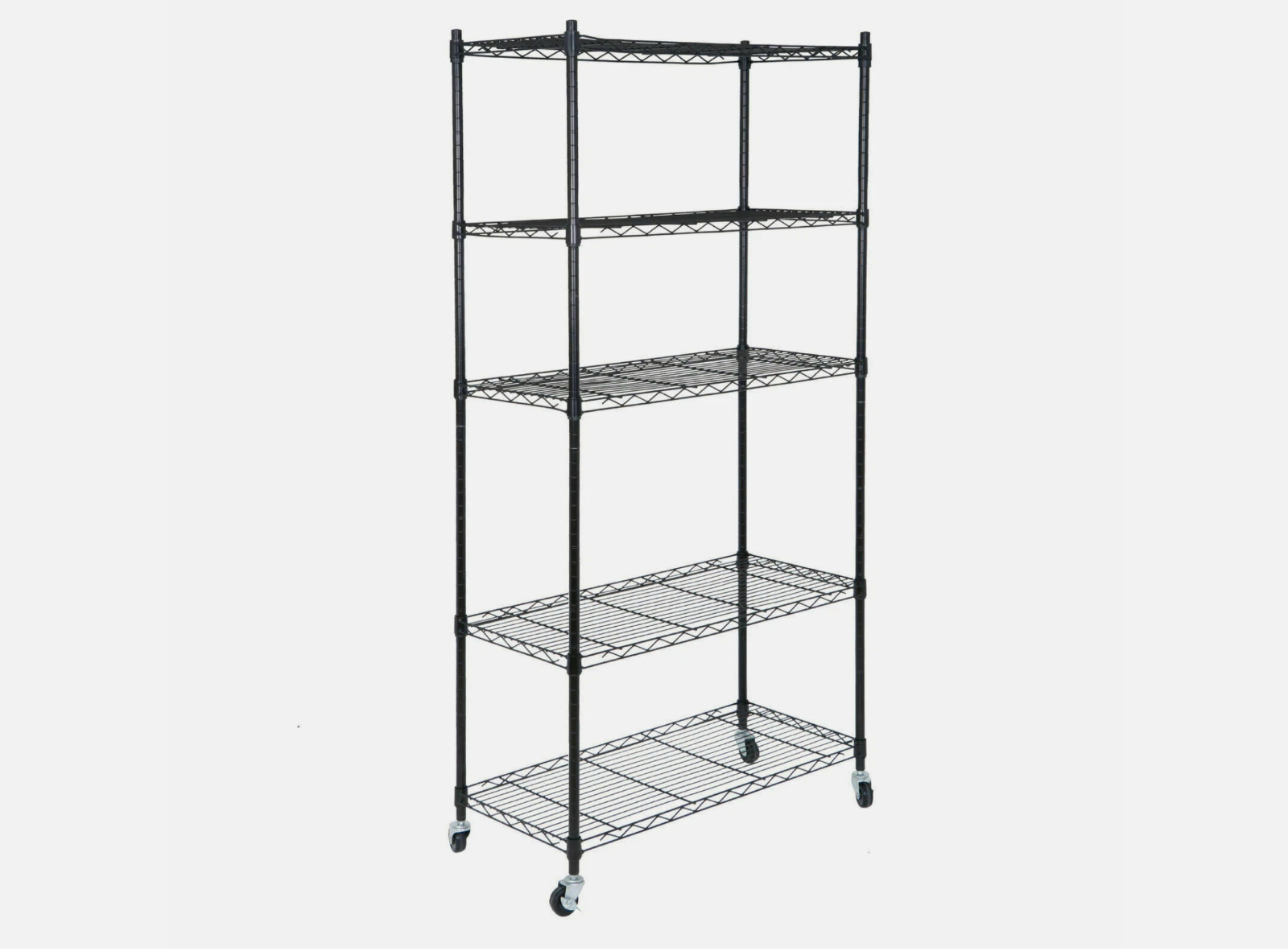 5-Tier Shelves Wire Unit Rack Large Space Storage Rolling with 4 Wheel Casters