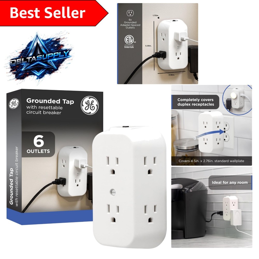 Space-Saving 6-Outlets Power Strip with Reset Button -  Listed White Adapter