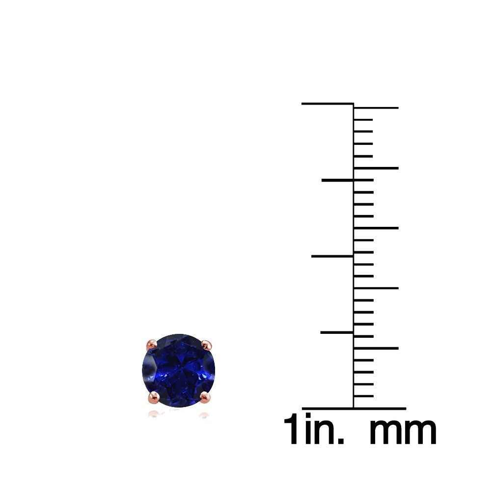 Rose Gold Flashed Sterling Silver Created Blue Sapphire & CZ Crown Stud Earrings