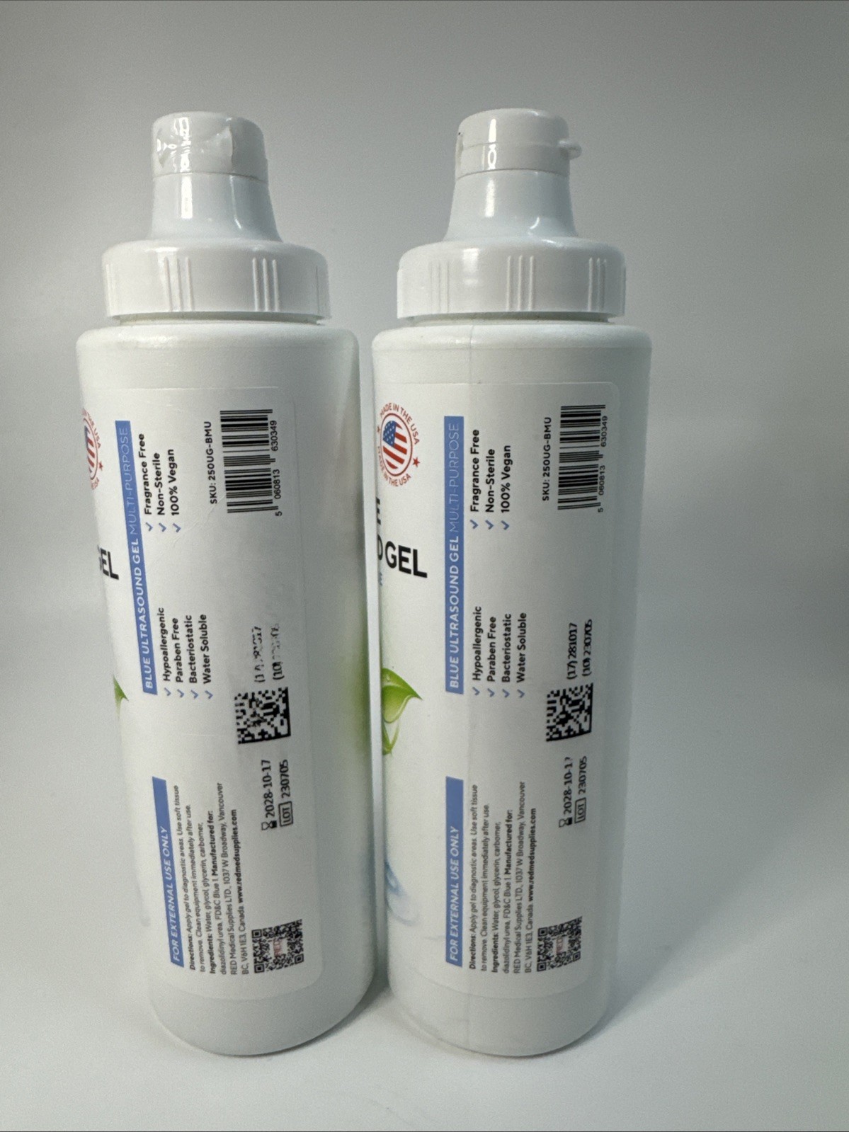 Lot Of 2 RED Conductive Ultrasonic GEL, Baby Doppler,Cavitation 2 x 250ml