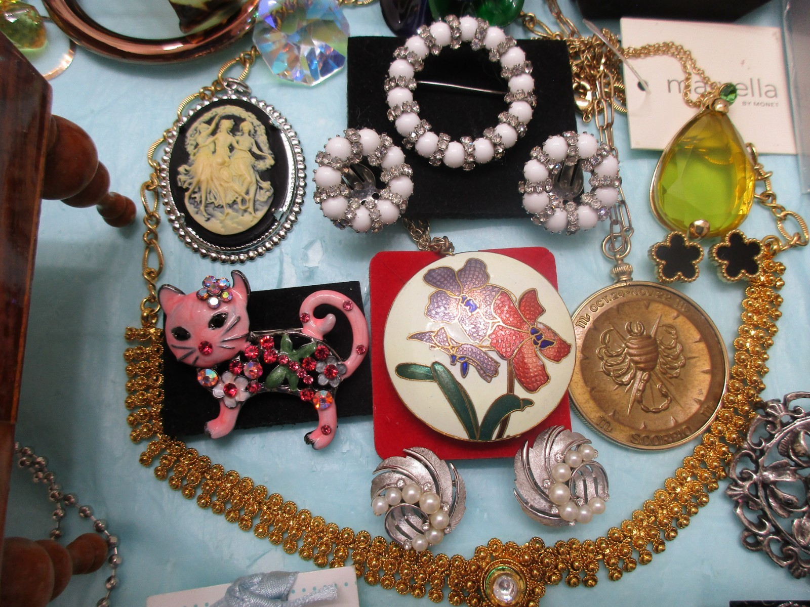 Vtg to Now Lot JEWELRY WEISS C.TRIFARI,925 Swiss Piano+Cameo Locket brooch,ring+