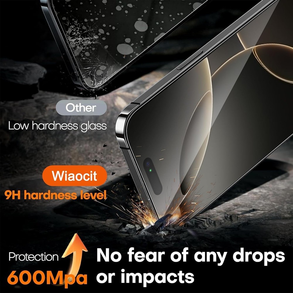 Wiaocit 3 Pack Tempered Glass Privacy Screen Protector for iPhone 16 Pro Max wit