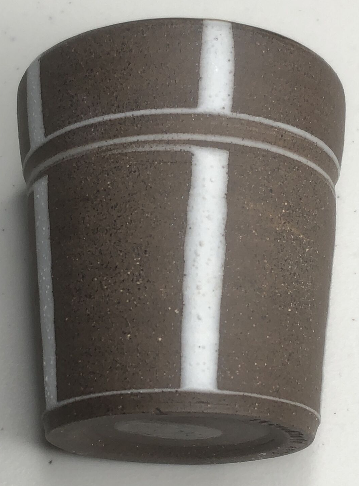 J*DOUBLE*U Wheel Thrown Brown Clay / White Porcelain Ceramic Cup Signed & Dated