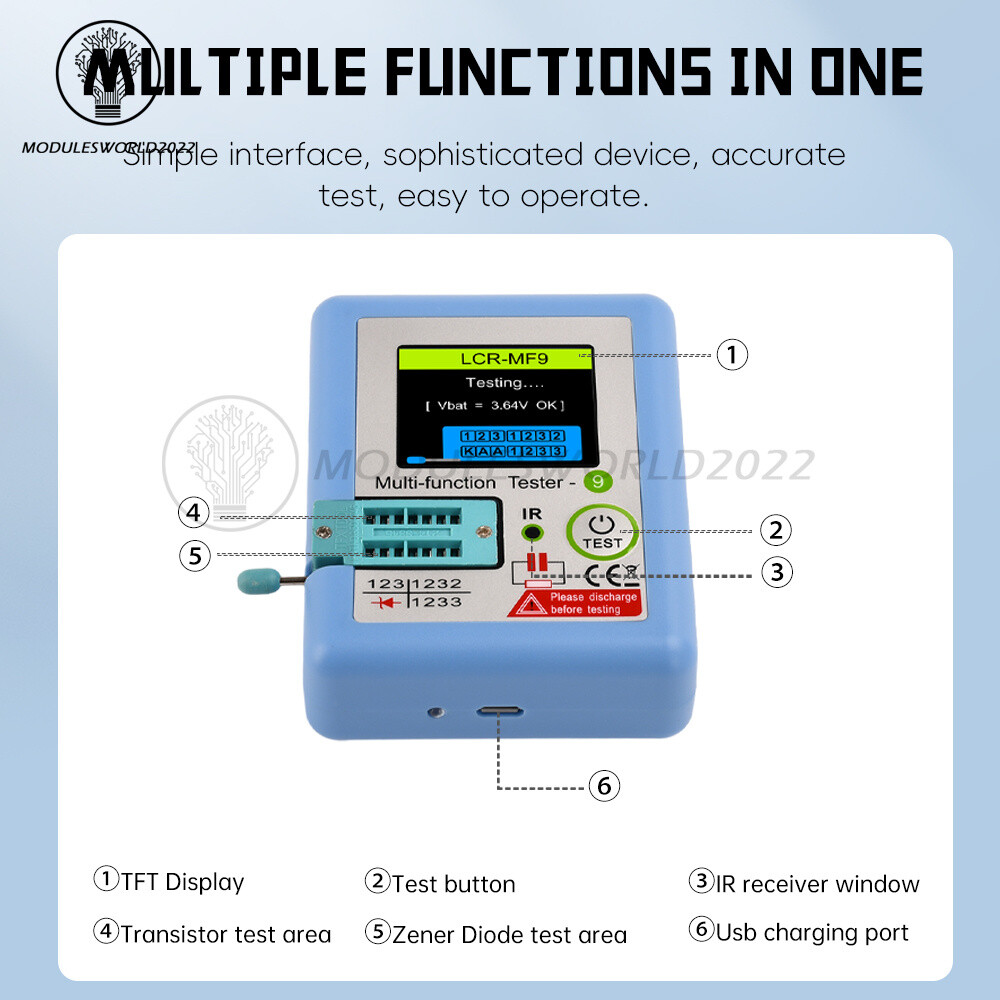 MF9 High Precision Transistor Tester Diode Triode NPN PNP MOSFET Rechargeable
