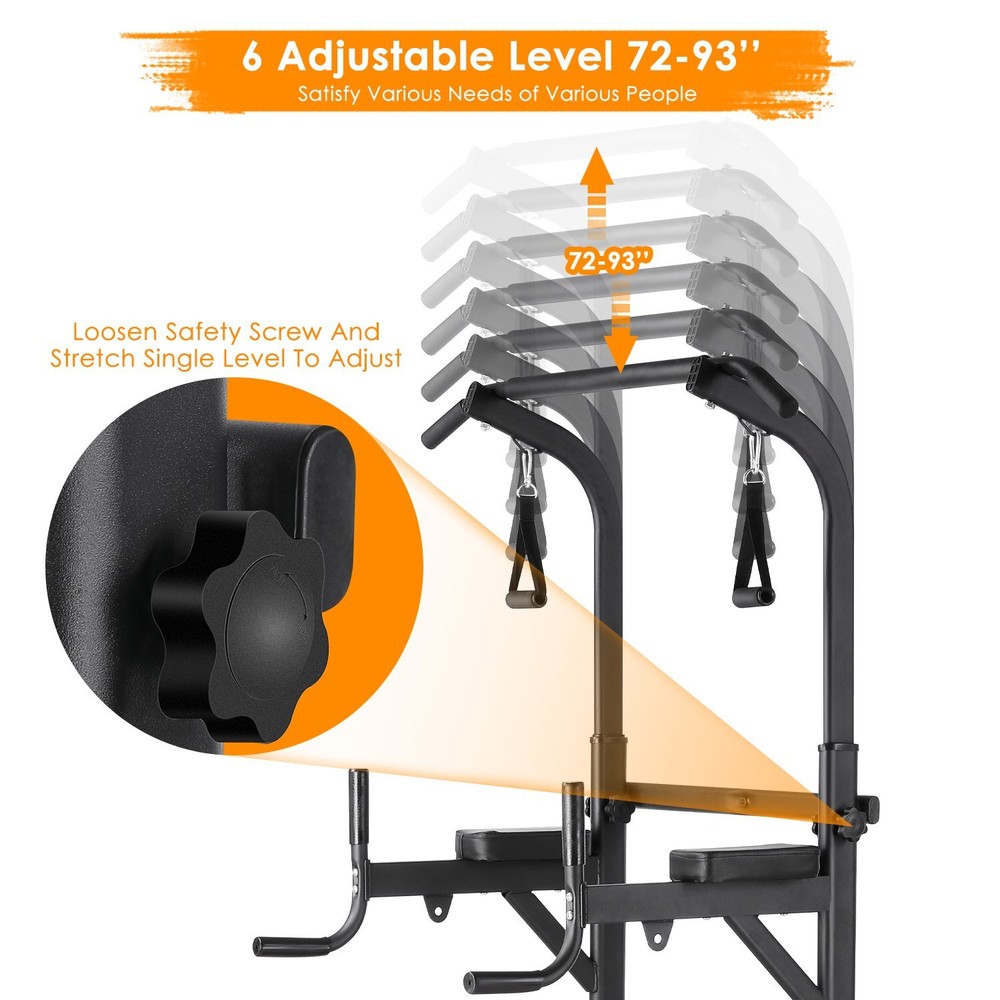 Power Tower with Bench Pull Up Bar Dip Station Gym Strength Training Adjustable